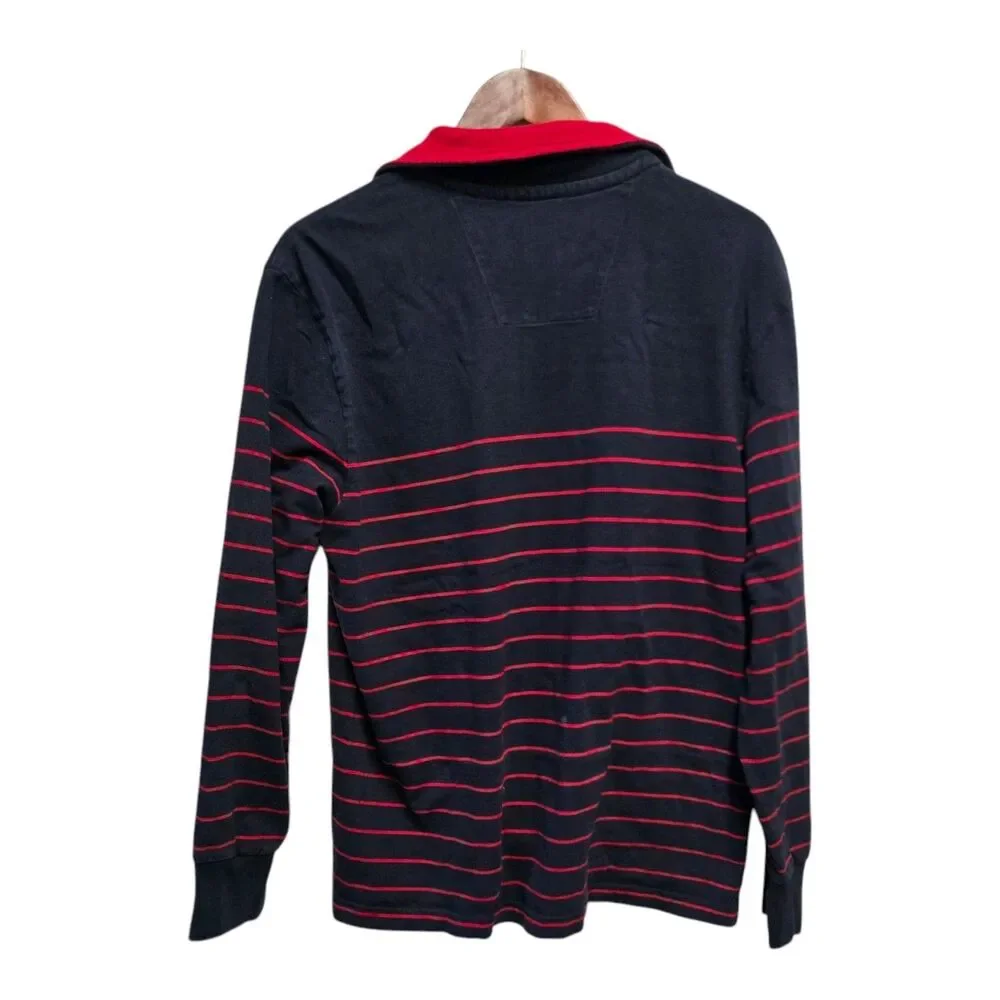 NAUTICA‎ Sailing Club Stripe Quarter Zip Pullover Patch Logo LARGE
